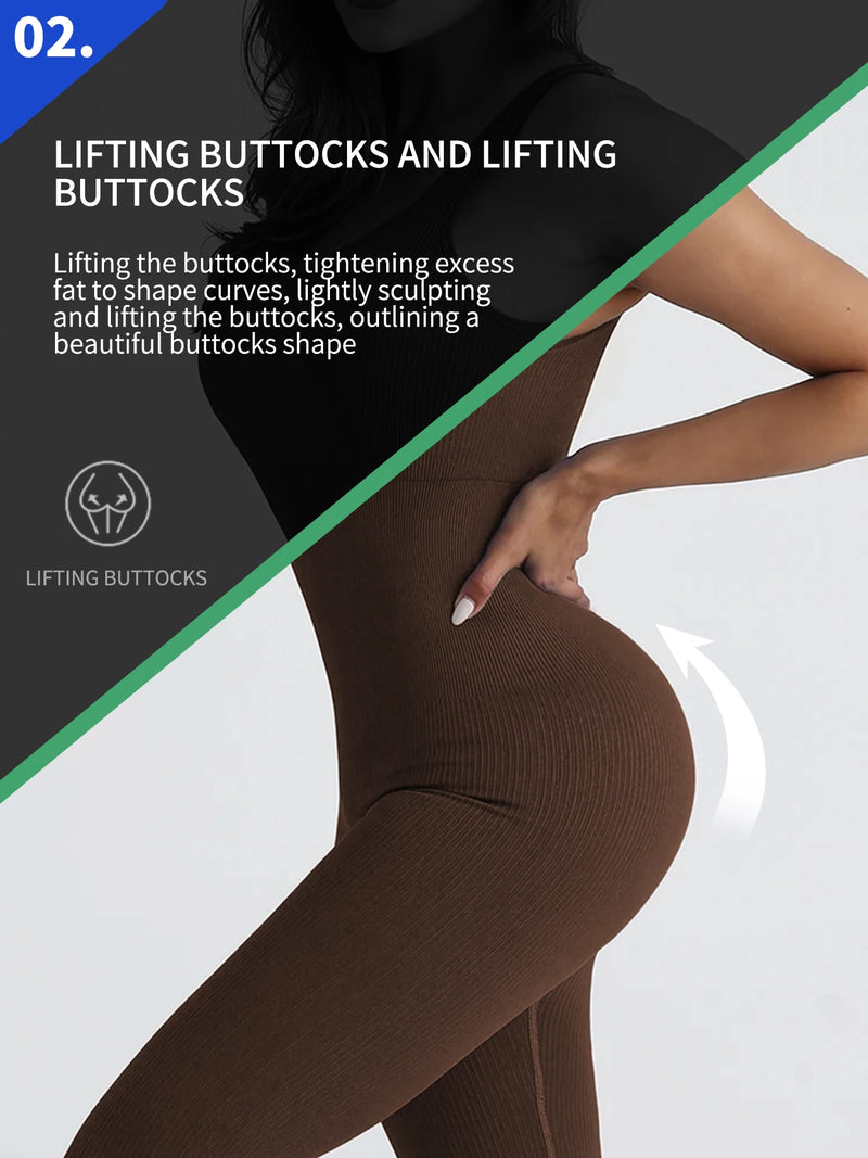 Women Workout Seamless Jumpsuit Yoga Ribbed Bodycon One Piece.