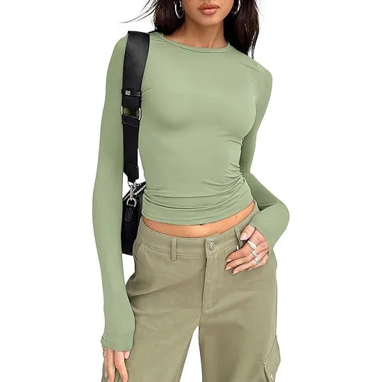 1pcs Four Seasons Fashion Senior Women T-shirt Long Sleeve Crew Neck.