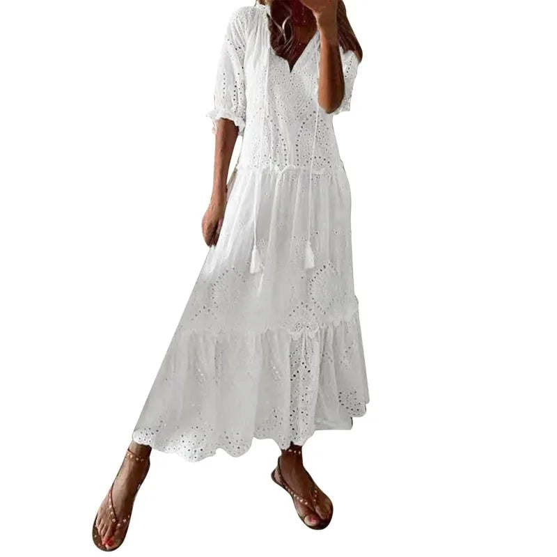 Summer Cotton White Dress for Women.