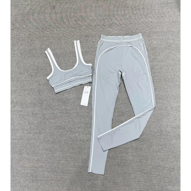 AL* Yoga Set: Striped color-blocked design elongates proportions.