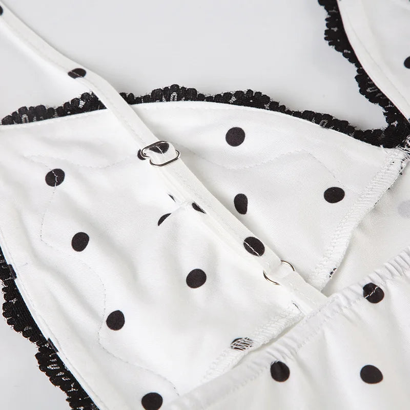Women's Elegant Retro V-Neck Polka Dot Sleeveless Dress.