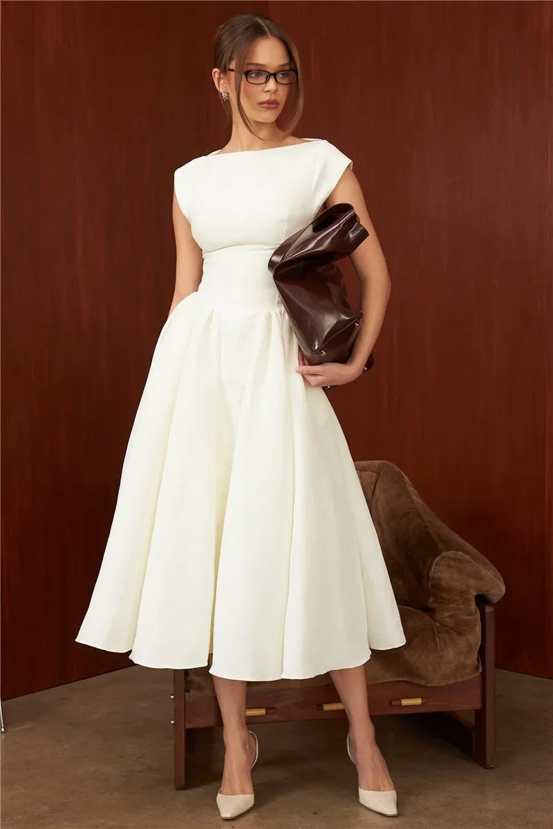 Suninheart Women Circle Cut Out Back Dress Wide Shoulders.