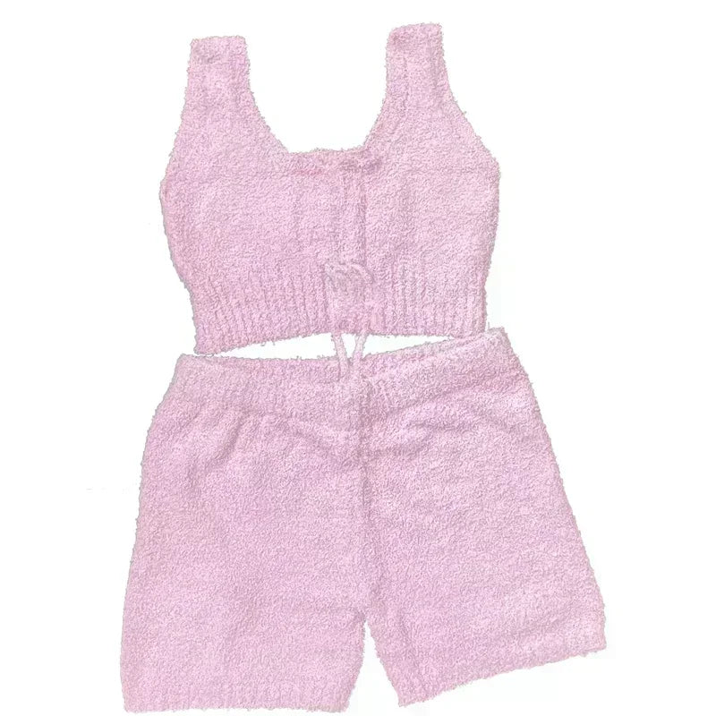 Women Warm Soft Matching Set Plush Flannel Pajamas Sets Sexy.