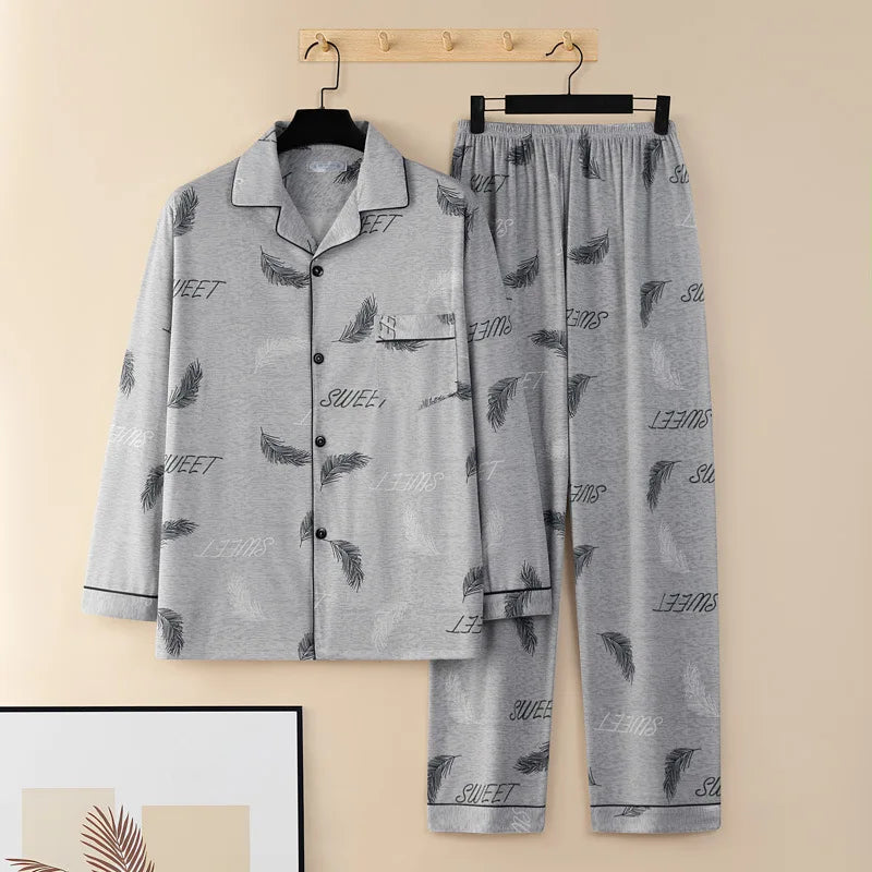 Men Pyjamas Fall and Winter Plaid Simple Sleepwear Homewear.