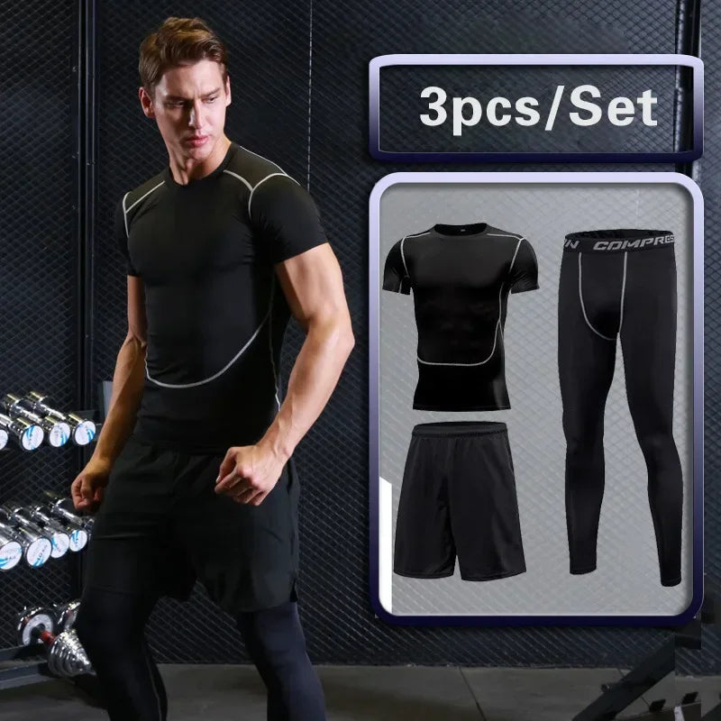 Men's Gym Training Fitness Sportswear Tights Slim Clothes Running Workout.