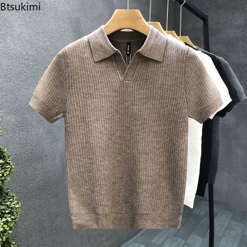 Men's Summer Polo Shirt Korean Style Slim Wrinkle Resistant Collar Solid Color.