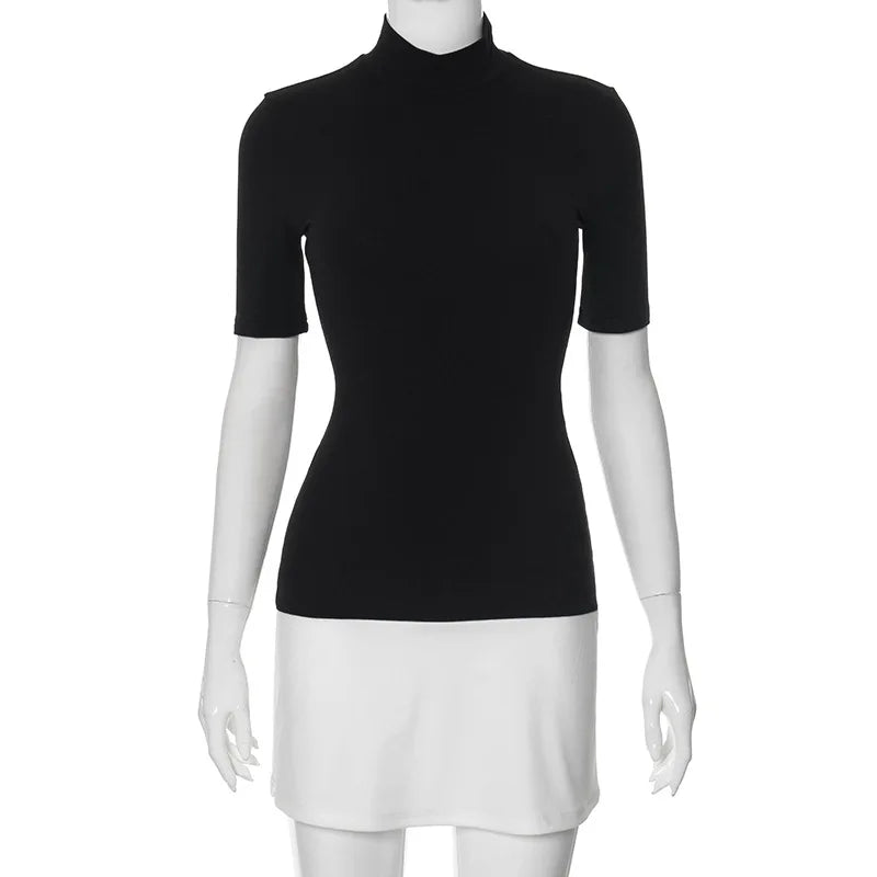 Talenza Elegant Contrast Color Mini Dress Women's Sexy High Neck Short.