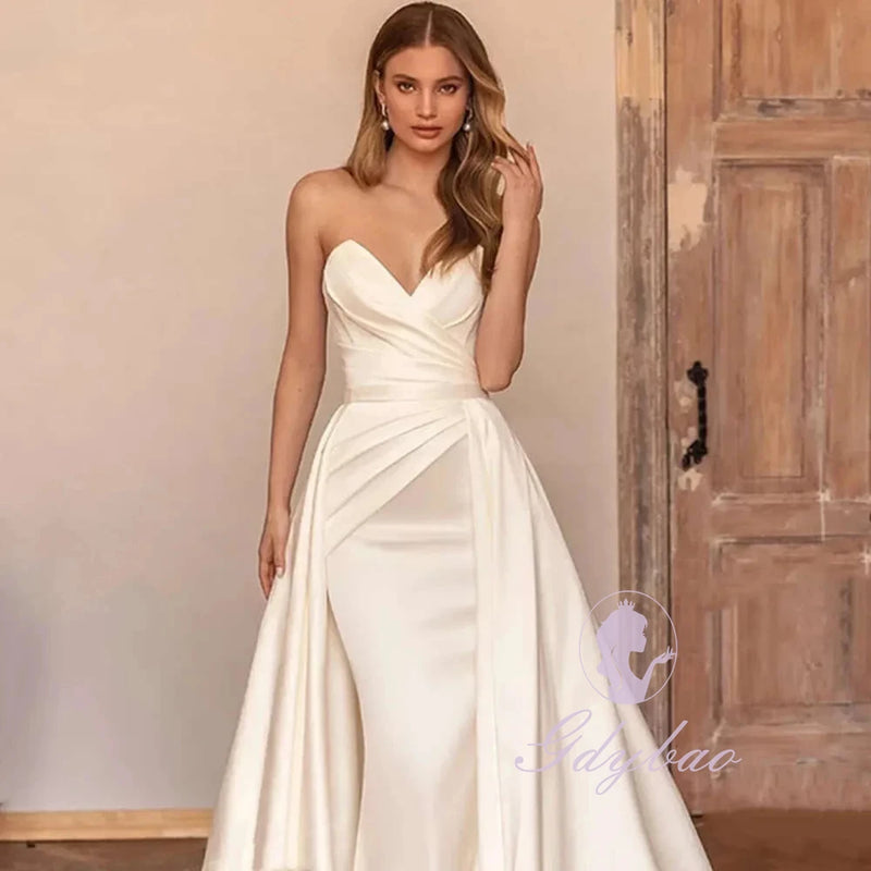 Ivory Satin Evening Dress Women.