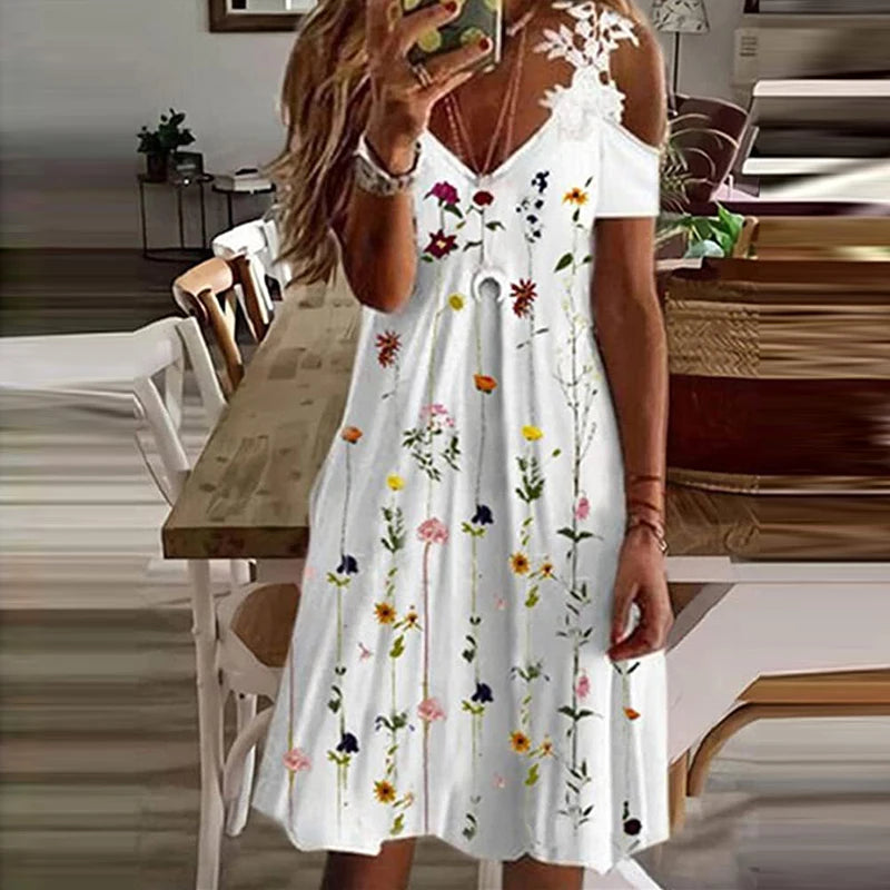 Women's Fashionable Lace V-neck Suspender Dress.