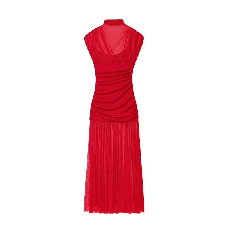 Elegant Women Dresses Wedding Guest Ladies Patch Work Tulle Dresses.