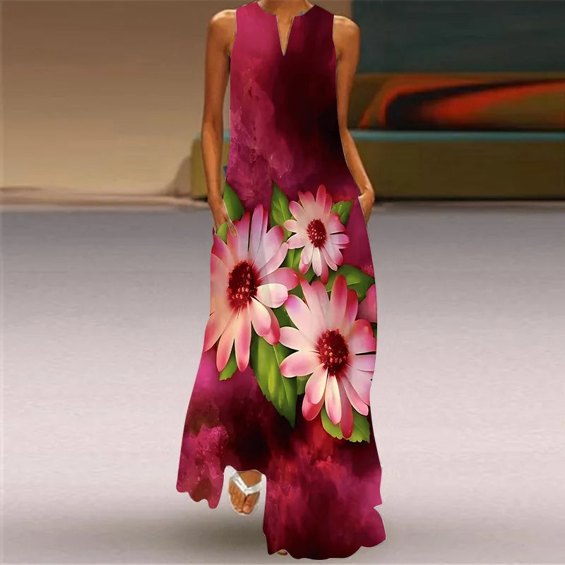 Vintage Print Maxi Dress For Women.