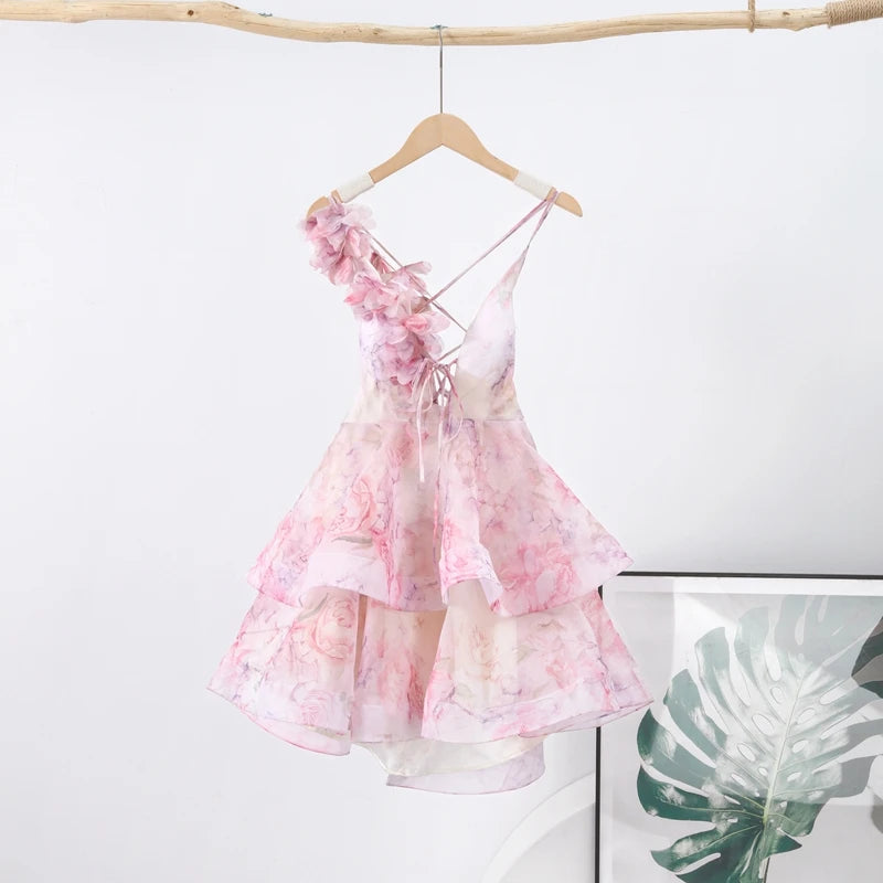 Women’s Chic Floral Printed Mini Dress Backless Sleeveless.
