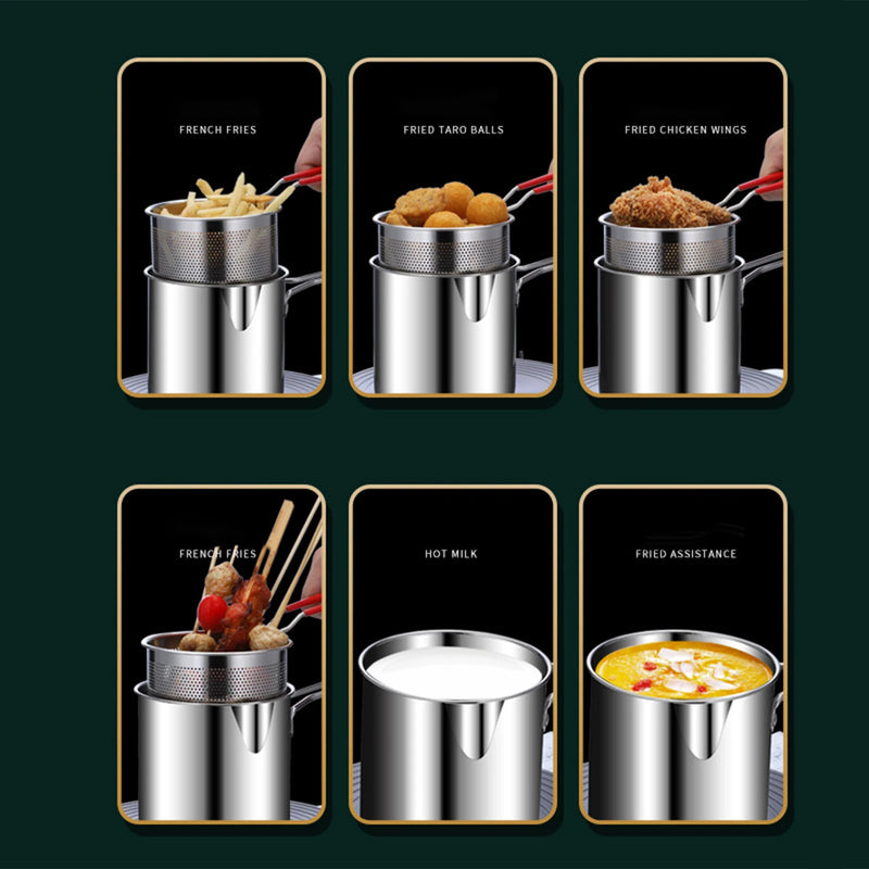 Portable Deep Frying Pot Deep Frying Tempura French Fries Fryer With Strainer Basket Small Pot for Kitchen Party Cooking