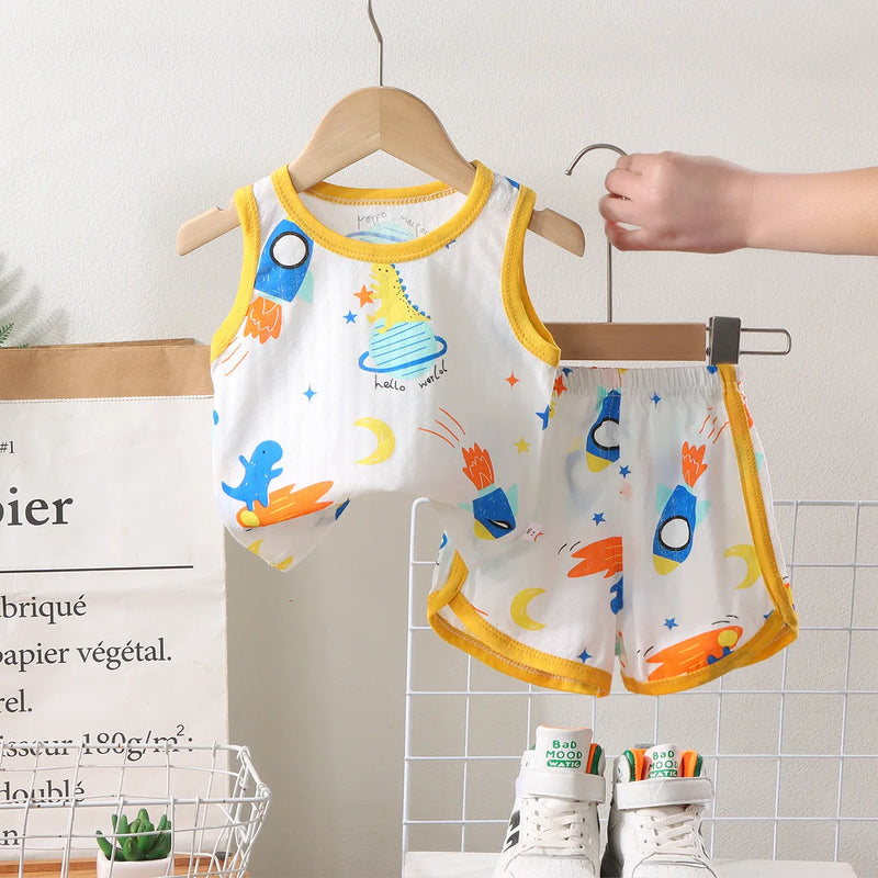 Kids Sleeveless Set Summer Cotton Girls' Shorts Pajamas Korean Style Boys.
