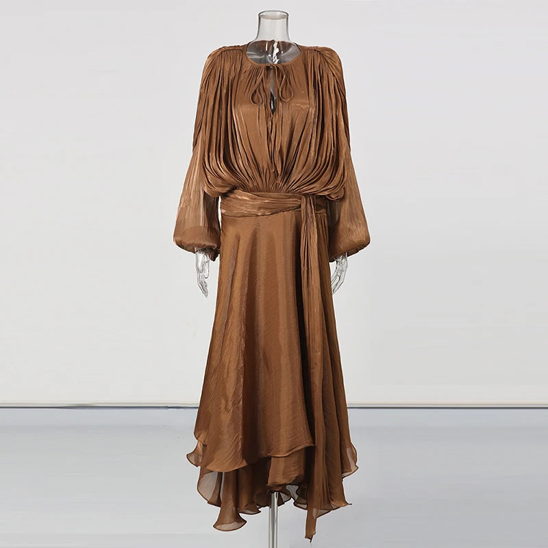 Solid Loose Spliced Folds Elegant Dresses for Women.