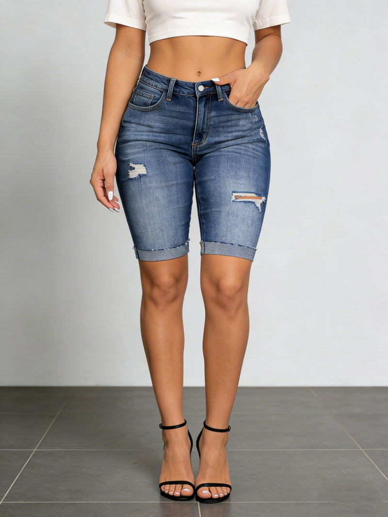 Women's Jeans Ripped Denim Shorts - Stylish Casual 5-Inch Jean Shorts.