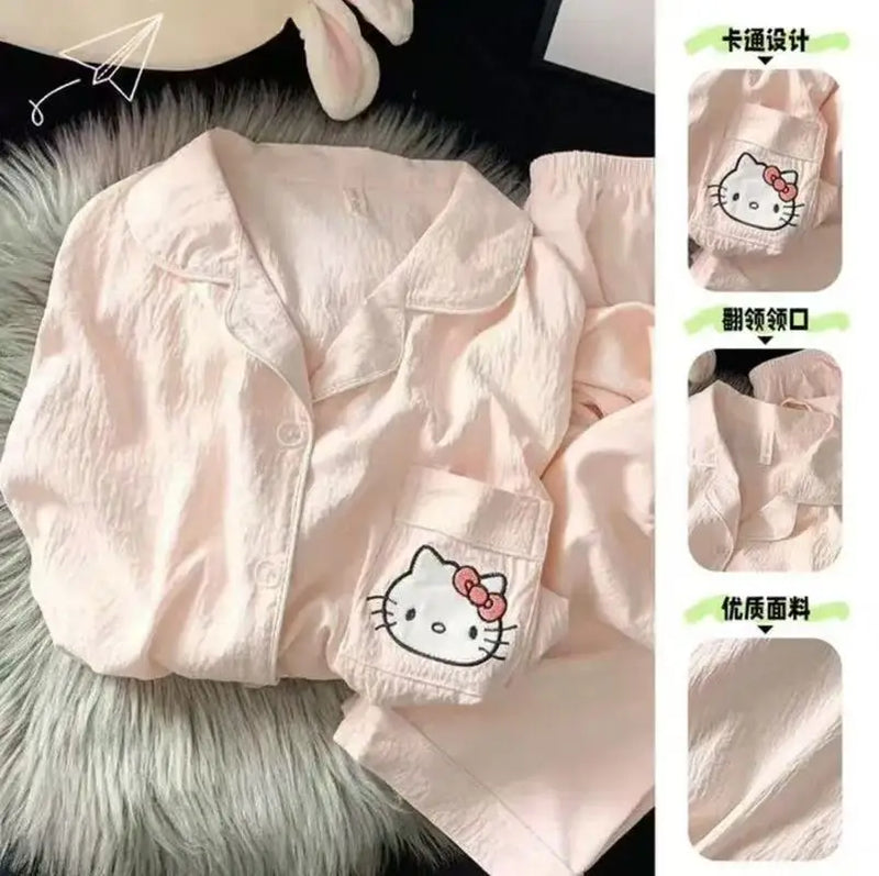 Kawaii Sanrio Hello Kitty Cute Pajamas Hot Girl Spring And Autumn.
