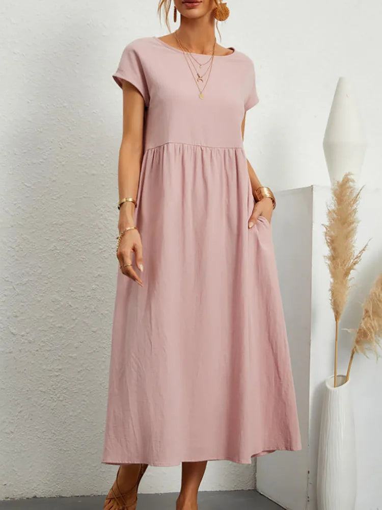 Women Vintage Solid Dress Summer Elegant.