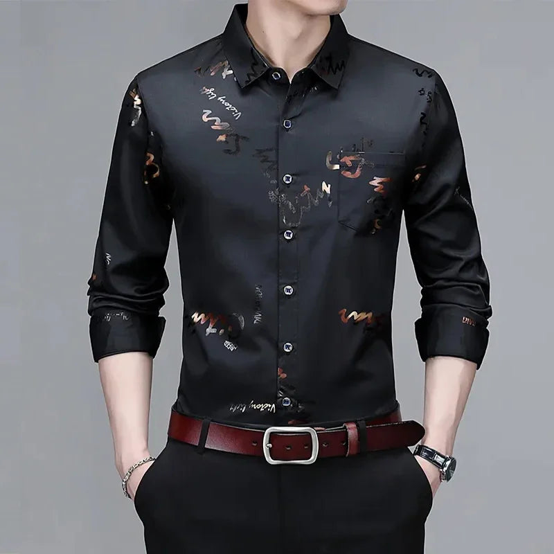 Men's Casual and Fashionable Long Sleeved Printed Shirt.
