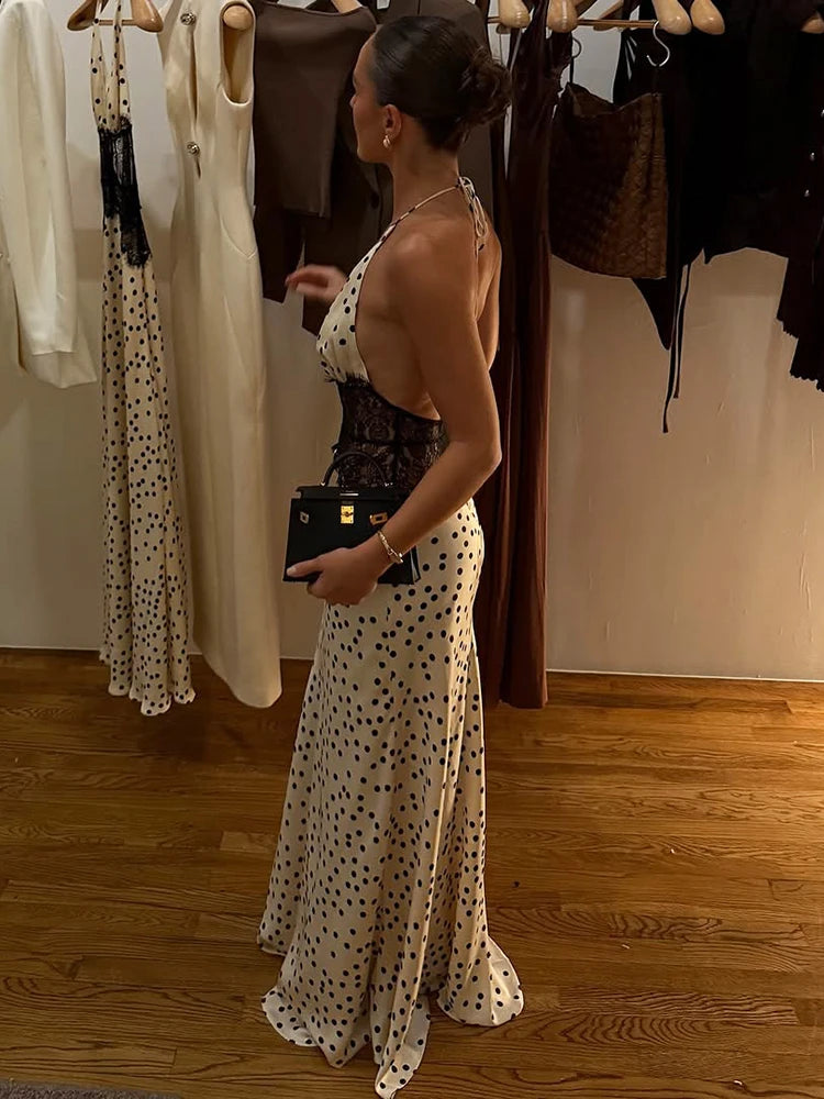 Women’s Mozision Polka Dot Backless Sexy Maxi Dress.