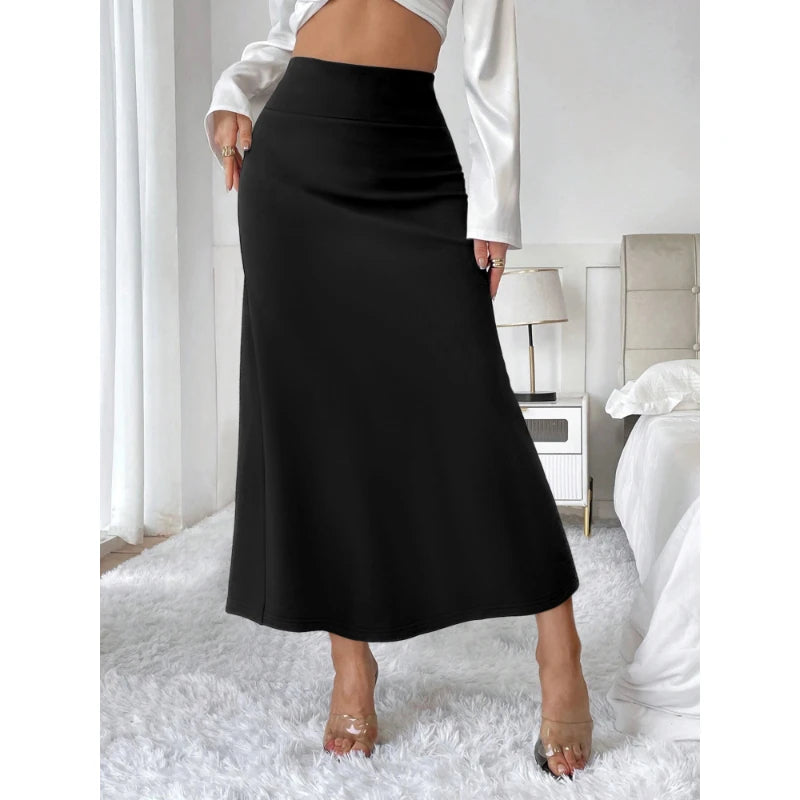 Female Long Skirt Workplace High Waist Straight Pure Colour Long Skirt.