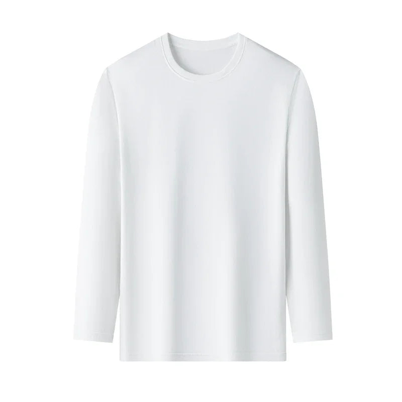 Men's Solid Color Round Neck Cotton Long Sleeved T-shirt.