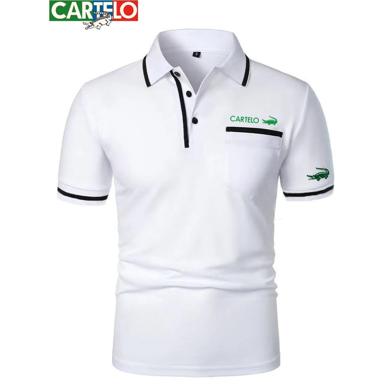 Men’s  polo shirt with a lapel and crocodile print logo.