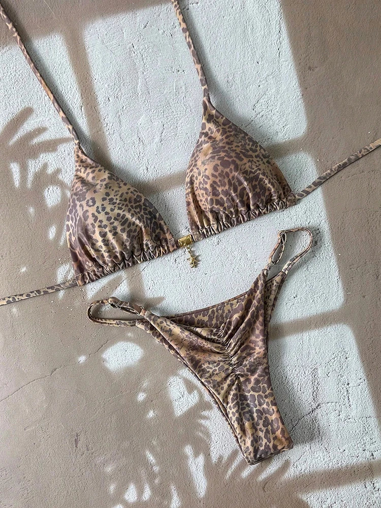 Sexy Leopard Push Up Bikinis Two Piece Bathing Suits Micro Bikini Sets Women.