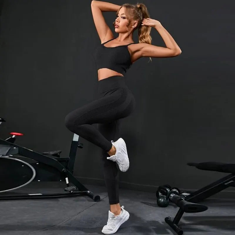 2 Pieces Women's Tracksuit Seamless Yoga Set Workout Sportswear Gym.