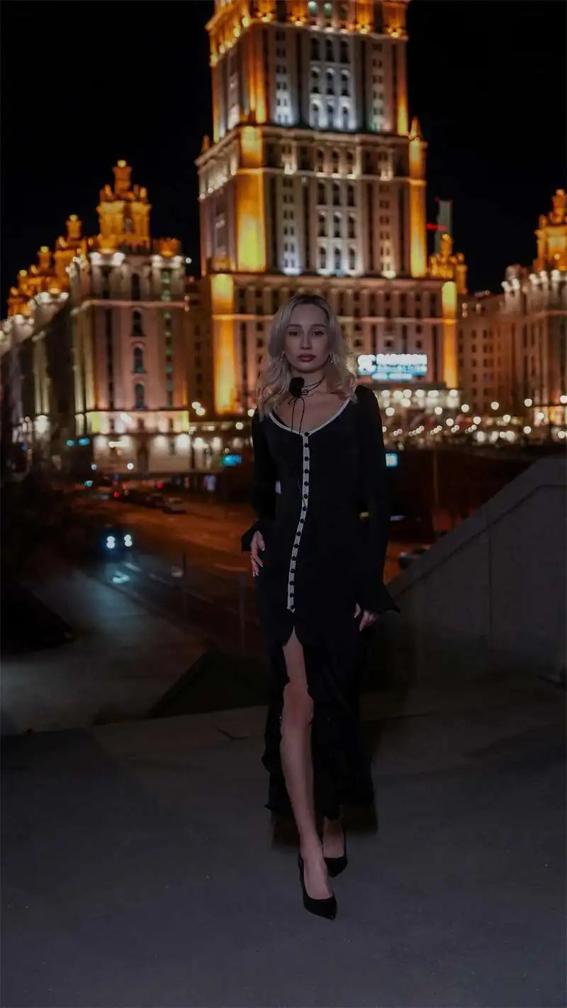 Women’s Mozision Flare Long Sleeve Ruffle Sexy Maxi Dress.