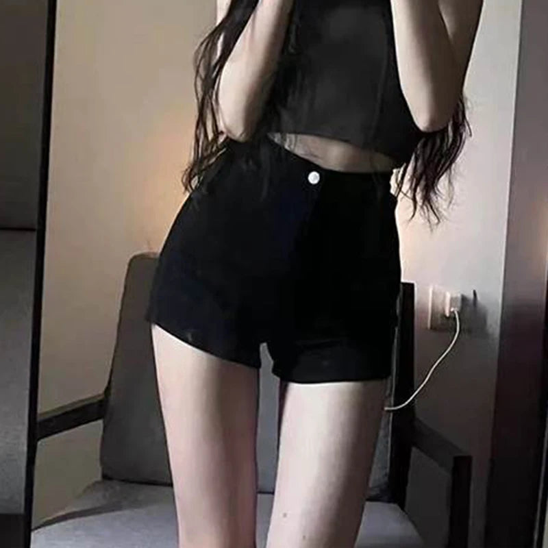 Black Hot Women's Casual Tights Pants Ultra-short High-waisted.