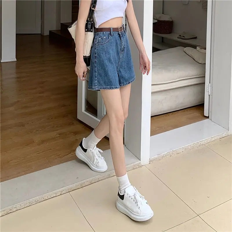 Casual Blue Denim Shorts for Women Stylish Streetwear Loose Comfortable.
