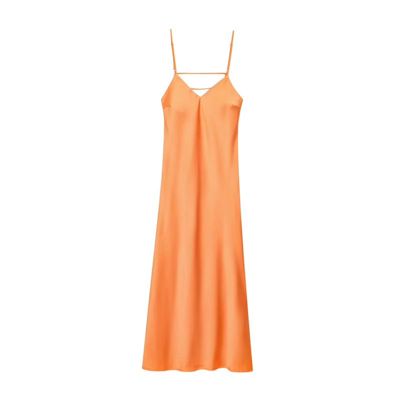 Sexy Chic Satin Women Party Dress V Neck Backless Long Eevning Club Dress.