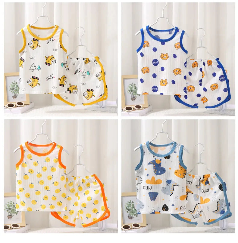 Kids Sleeveless Set Summer Cotton Girls' Shorts Pajamas Korean Style Boys.