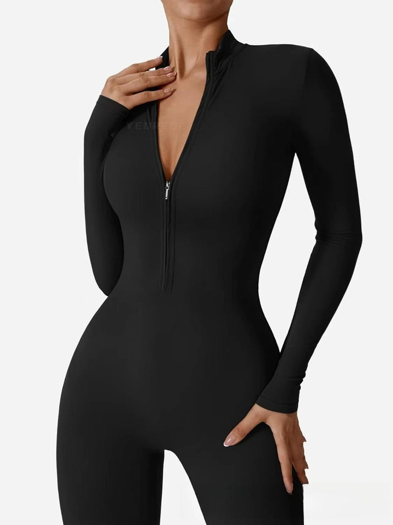 Yoga Boilersuit Long Sleeved Women's Sportswear Gym Zipper Jumpsuits.