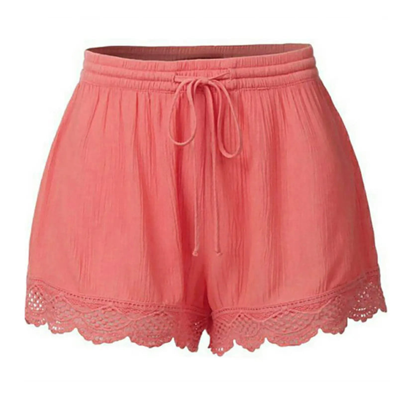 Shorts For Women Ruffle Hem Casual Shorts Plus Size Drawstring  Lace Shorts.