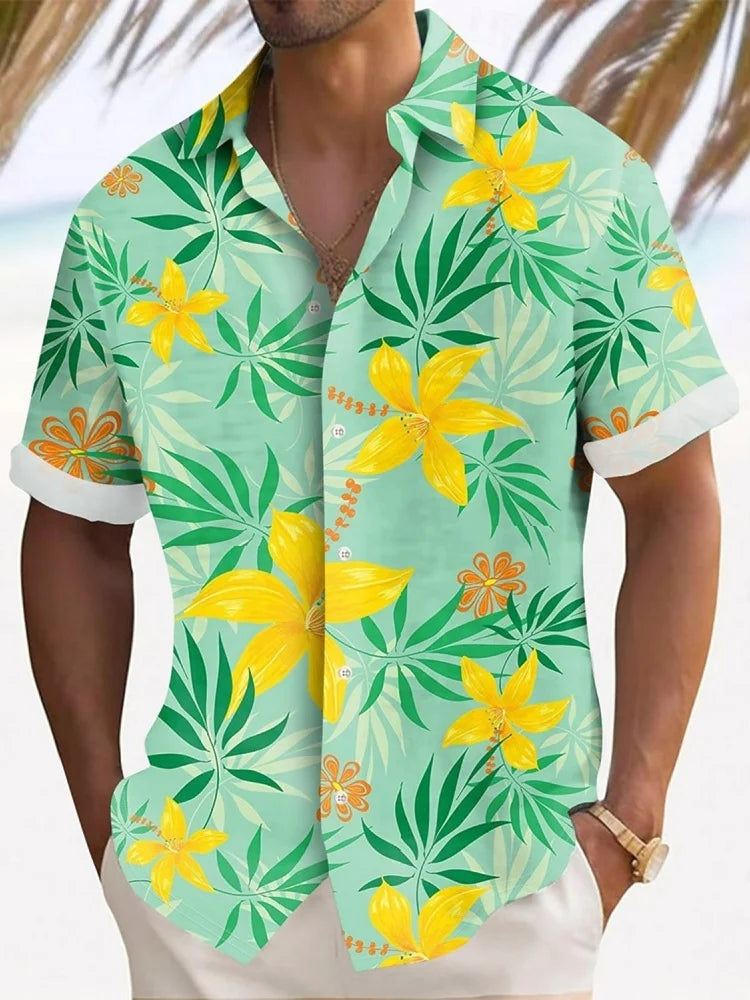 Summer Rose Water 3D Print Shirts Men Fashion Shirt Casual Vintage.