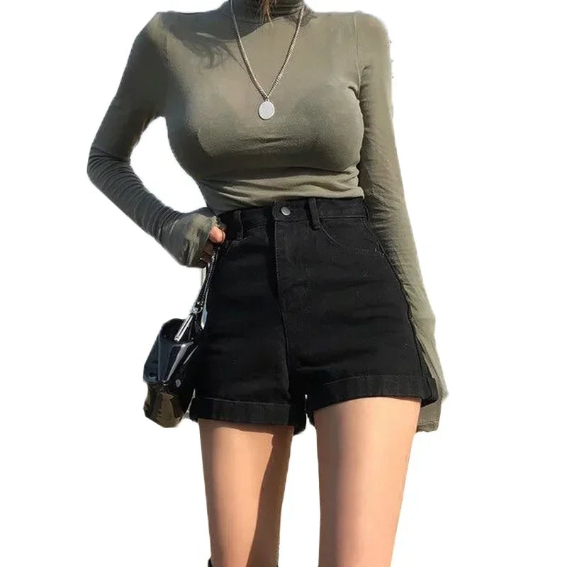 Spring Summer Women Denim Shorts Fashion Female Wide Leg Short Jeans.