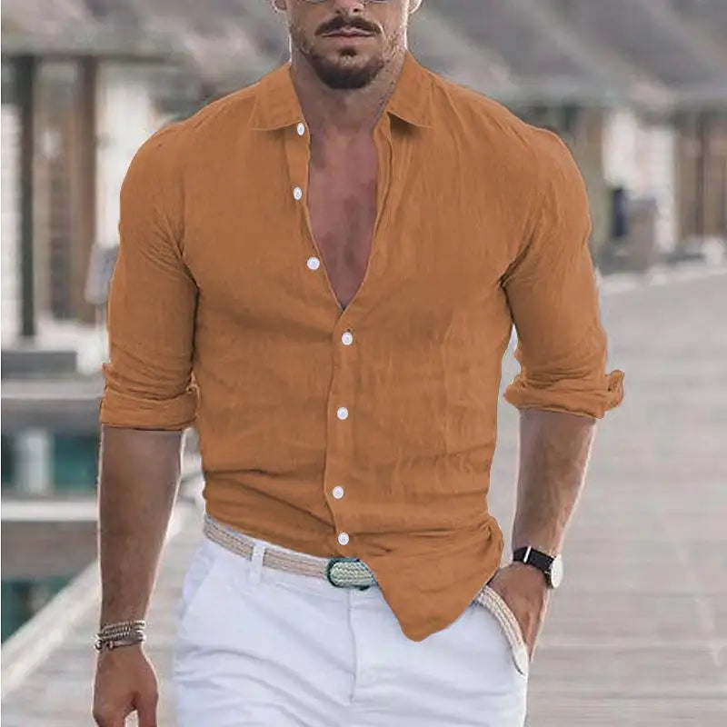 Men Cotton Linen Button Loose Blouse Shirts Spring Summer.