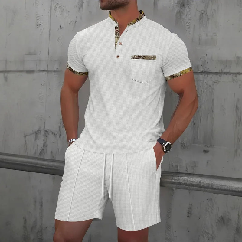 Men Europe and the United States new summer Waffle solid color.