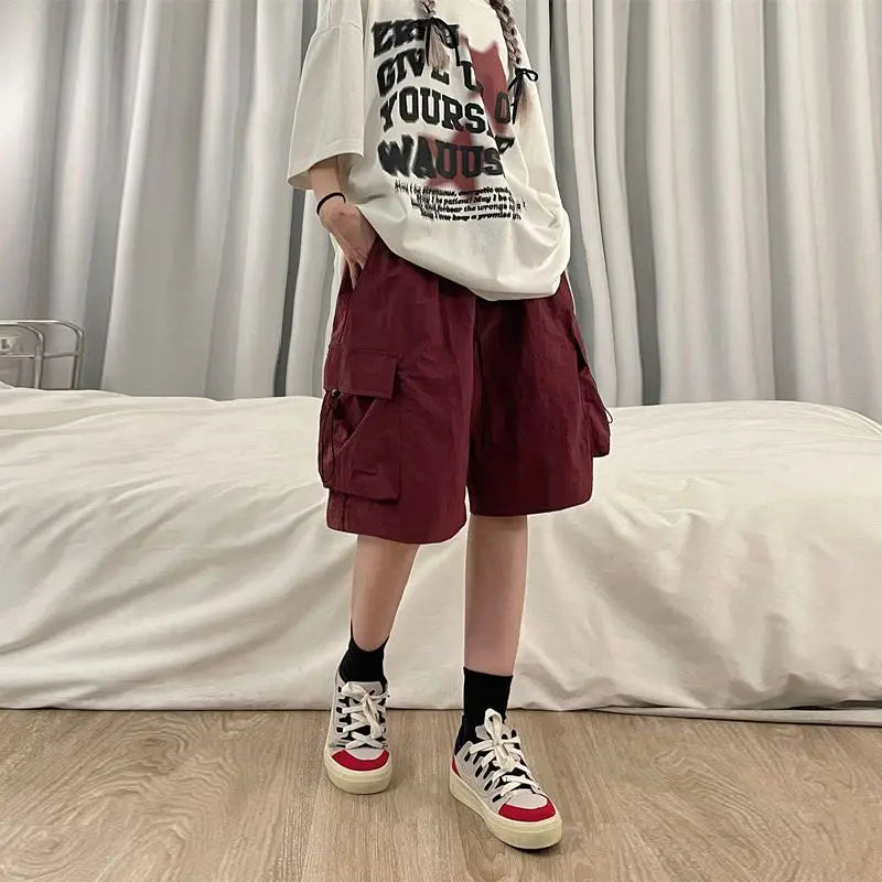 Men Summer High Waist Cargo Shorts American Style Streetwear Summer.