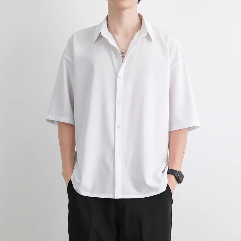 1pcs Summer Thin Men Short Sleeve Shirt Man Ice Silk Loose Style Shirt Male.