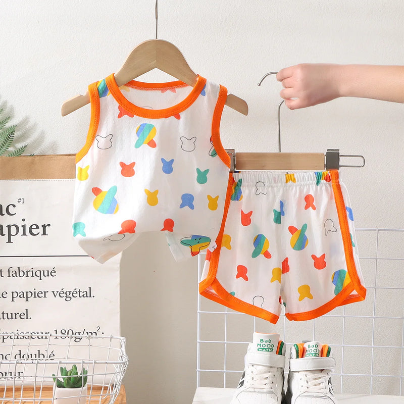Kids Sleeveless Set Summer Cotton Girls' Shorts Pajamas Korean Style Boys.