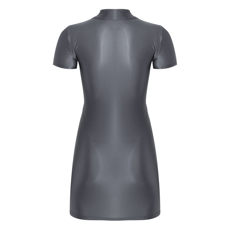 Women’s Oil Glossy Tights Mini Dress Sexy Party Clubwear.