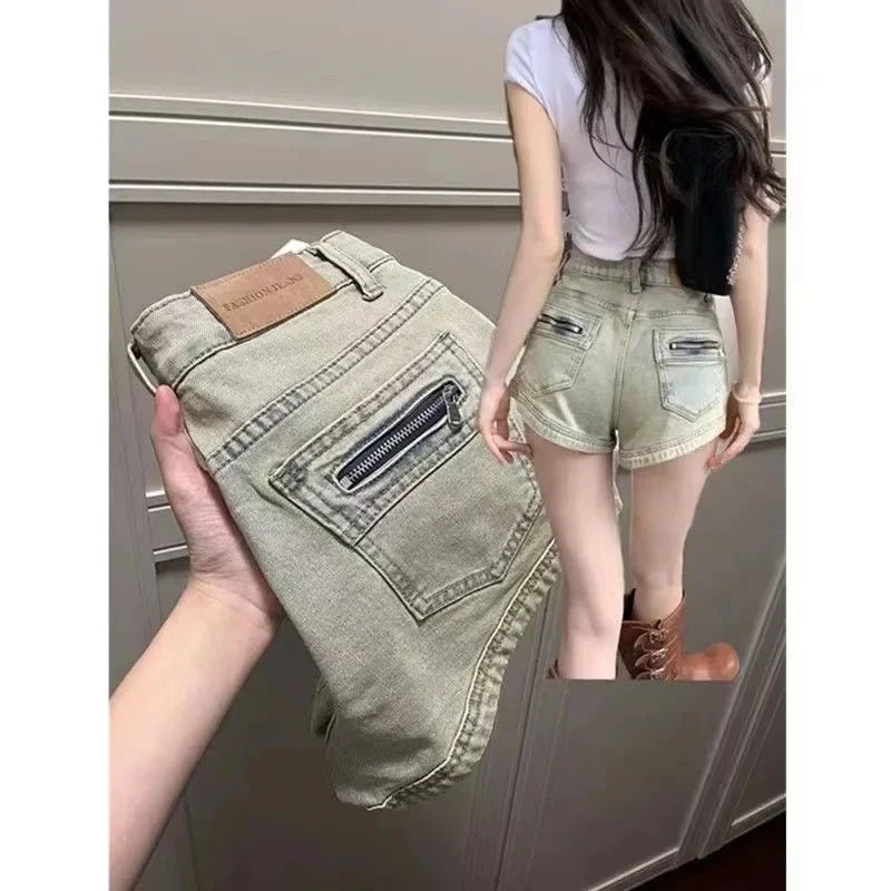Slimming Sexy American Retro Denim Shorts Women Summer.