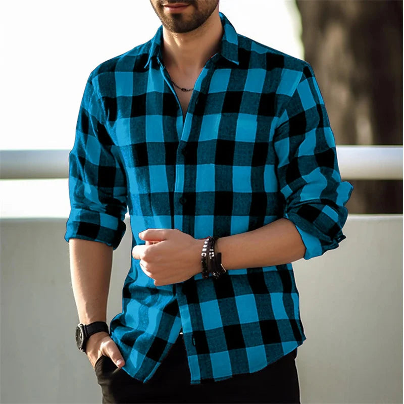 Fashion Style Black And White Plaid Shirt Men's Long-sleeve Shirt Summer.