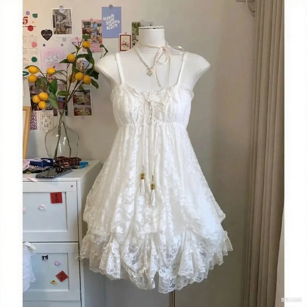 Women’s  Sweet Kawaii Y2k Min Dress Lolita Cute Sleeveless Floral Dress.