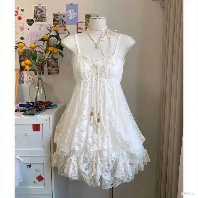 Women’s  Sweet Kawaii Y2k Min Dress Lolita Cute Sleeveless Floral Dress.