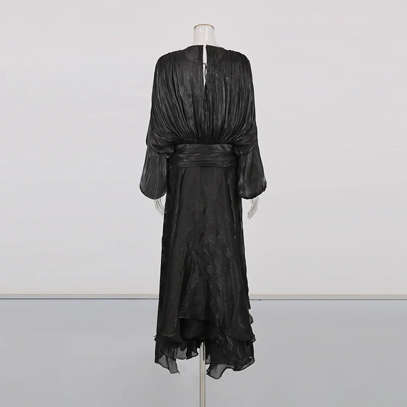 Solid Loose Spliced Folds Elegant Dresses for Women.