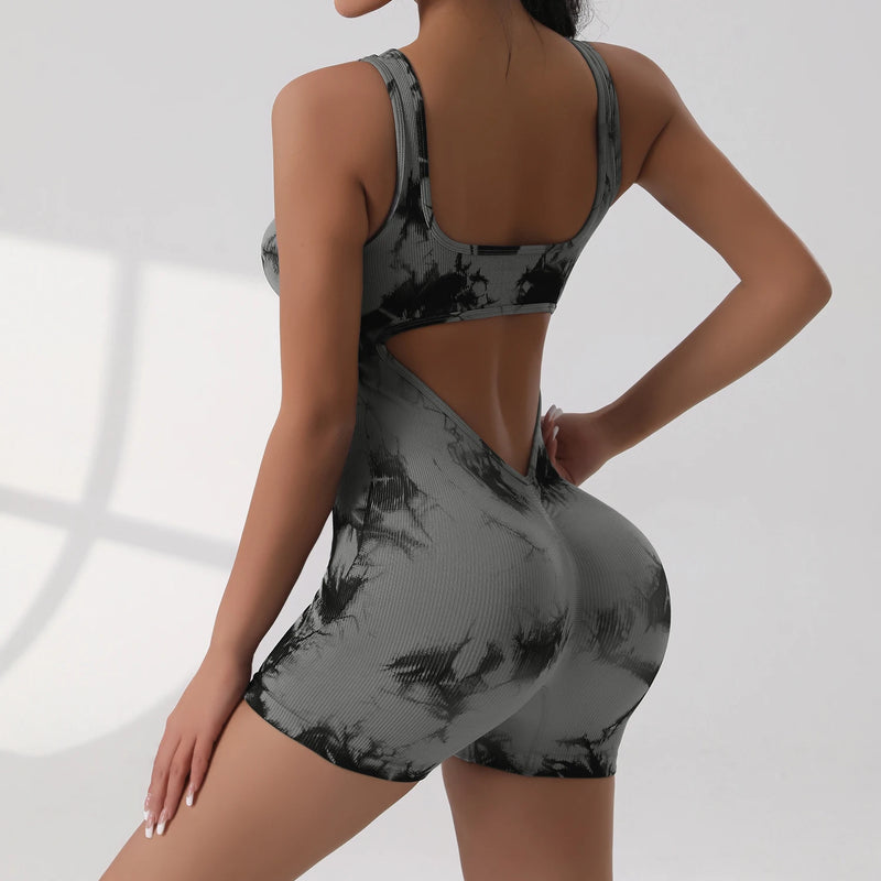1PCS Tie Die Beautiful Back Yoga Suit Stretch Butt-Lifting Sports Jumpsuit.